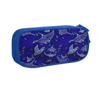 Yyoretp Astuccio con stampa di mante e pesce, grande capacità, doppio strato con cerniera, astuccio per trucchi e matite organizer., Blu, Taglia unica, Beauty Case