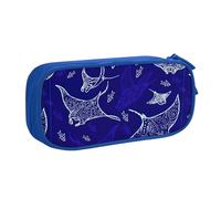 Yyoretp Astuccio con stampa di mante e pesce, grande capacità, doppio strato con cerniera, astuccio per trucchi e matite organizer., Blu, Taglia unica, Beauty Case