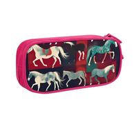 Yyoretp Astuccio con stampa di vari tipi di cavalli, organizer a doppio strato con cerniera per trucchi., rosa, Taglia unica, Beauty Case