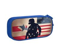 Yyoretp Astuccio con stampa patriottica di soldati militari statunitensi di grande capacità, doppio strato con cerniera per il trucco astuccio organizer per matite, Blu, Taglia unica, Beauty Case
