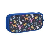 Yyoretp Astuccio grande con stampa di gatto dei cartoni animati, doppio strato con cerniera, astuccio per trucchi e matite, organizer, Blu, Taglia unica, Beauty Case