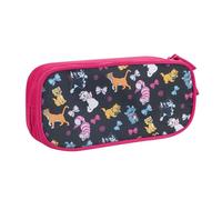 Yyoretp Astuccio grande con stampa di gatto dei cartoni animati, doppio strato con cerniera, astuccio per trucchi e matite, organizer, rosa, Taglia unica, Beauty Case
