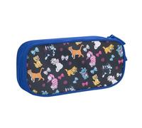 Yyoretp Astuccio grande con stampa di gatto dei cartoni animati, doppio strato con cerniera, astuccio per trucchi e matite, organizer, Blu, Taglia unica, Beauty Case