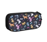 Yyoretp Astuccio grande con stampa di gatto dei cartoni animati, doppio strato con cerniera, astuccio per trucchi e matite, organizer, Nero , Taglia unica, Beauty Case