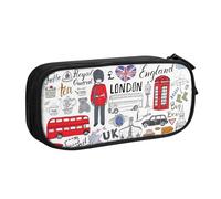 Yyoretp Astuccio grande con stampa "I Love London", doppio strato con cerniera, astuccio per trucchi e matite, organizer, Nero , Taglia unica, Beauty Case