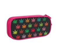 Yyoretp Astuccio per matite con stampa di foglie di cannabis colorate, grande capacità, doppio strato con cerniera, astuccio per trucchi, organizer per matite e matite., rosa, Taglia unica, Beauty