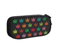 Yyoretp Astuccio per matite con stampa di foglie di cannabis colorate, grande capacità, doppio strato con cerniera, astuccio per trucchi, organizer per matite e matite., Nero , Taglia unica, Beauty