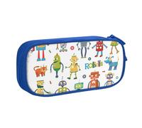Yyoretp Astuccio per matite con stampa di robot dei cartoni animati, grande capacità, doppio strato con cerniera, astuccio per trucchi e matite organizer., Blu, Taglia unica, Beauty Case