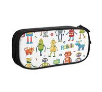 Yyoretp Astuccio per matite con stampa di robot dei cartoni animati, grande capacità, doppio strato con cerniera, astuccio per trucchi e matite organizer., Nero , Taglia unica, Beauty Case