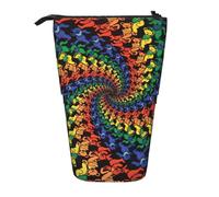 Yyoretp Astuccio portapenne telescopico con stampa tie dye e orso che balla e pop up, custodia per penne portatile in piedi