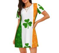 Yyoretp Bandiera irlandese Stampa Delle Donne Cotone Camicia Da Notte Maniche Corte Sleepwear Casual Camicia Da Notte Comodo Pigiama, Nero , L