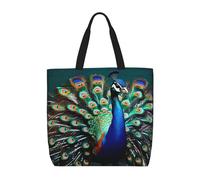 Yyoretp Bella stampa pavone grande capacità Tote Bag con cerniera, borsa a tracolla riutilizzabile per la spesa