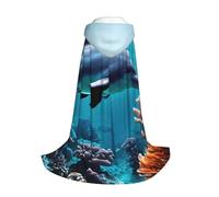 Yyoretp Bellissimo mantello lungo con cappuccio con stampa di delfini del mondo sottomarino, per bambini, per carnevale, Halloween, cosplay