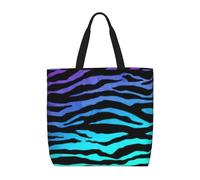 Yyoretp Borsa a tracolla con cerniera, con stampa a righe zebrate mimetiche viola, blu, verde, con cerniera, riutilizzabile, per lo shopping