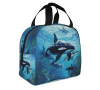 Yyoretp Borsa bento isolata con stampa delle balene assassine, borsa per il pranzo resistente all'acqua ispessita in alluminio tenuta in mano