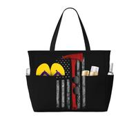 Yyoretp Borsa da spiaggia da donna con stampa con bandiera rossa e ascia da pompiere, impermeabile, pieghevole, con cerniera, per viaggi in vacanza.