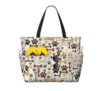 Yyoretp Borsa da spiaggia da donna con stampa di ossa di cane e zampa, impermeabile, pieghevole, con cerniera, per viaggi in vacanza.