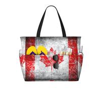 Yyoretp Borsa da spiaggia da donna con stampa retrò con bandiera del Canada, impermeabile, a prova di sabbia, borsa pieghevole da piscina