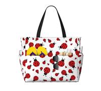 Yyoretp Borsa da spiaggia grande con stampa coccinella da donna impermeabile pieghevole con cerniera borsa per viaggi in vacanza.