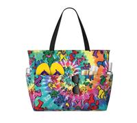 Yyoretp Borsa da spiaggia grande con stampa di orso del ringraziamento danzante per le donne impermeabile a prova di sabbia borsa da spiaggia pieghevole borsa da piscina