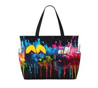 Yyoretp Borsa da spiaggia grande con stampa di schizzi di vernice per le donne impermeabile a prova di sabbia borsa da spiaggia pieghevole borsa da piscina
