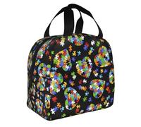 Yyoretp Borsa di bento isolata della stampa del cuore dei pezzi di puzzle di consapevolezza dell'autismo, borsa per il pranzo resistente all'acqua ispessita del foglio di alluminio tenuto