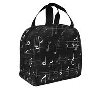 Yyoretp Borsa nera isolata di bento della stampa delle note musicali, borsa resistente del pranzo resistente dell'acqua ispessita del foglio di alluminio tenuto
