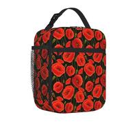 Yyoretp Borsa per il pranzo con stampa di papaveri per uomini e donne, durevole, riutilizzabile, per adulti, per viaggi, lavoro, picnic.