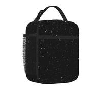 Yyoretp Borsa per il pranzo nera con stampa glitterata per uomini e donne, durevole, riutilizzabile, per adulti, per viaggi, lavoro, picnic.