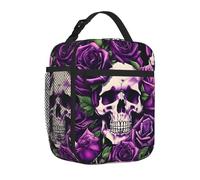 Yyoretp Borsa portapranzo con stampa di teschi di rosa viola, per uomini e donne, durevole, riutilizzabile, per adulti, per viaggi, lavoro, picnic.