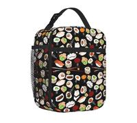 Yyoretp Borsa portapranzo giapponese con stampa nera, per uomini e donne, durevole, riutilizzabile, per adulti, per viaggi, lavoro, picnic.