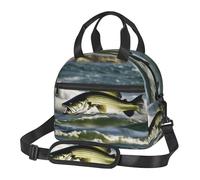 Yyoretp Borsa termica portatile per il pranzo con stampa a onde di pesce basso con cinghie regolabili, borsa riutilizzabile per il pranzo
