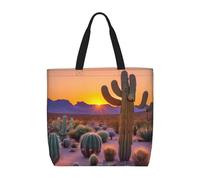 Yyoretp Borsa tote con stampa di tramonti nel deserto di cactus, grande capacità, con cerniera, borsa a tracolla riutilizzabile per la spesa
