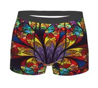 Yyoretp Boxer da uomo con stampa a fiori in vetro colorato, elasticizzato, in microfibra, da indossare tutti i giorni, Nero , L
