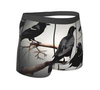 Yyoretp Boxer da uomo con stampa di uccelli corvi neri su un ramo, elasticizzati, in microfibra, da indossare tutti i giorni, Nero , L