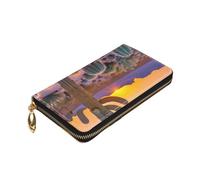 Yyoretp Cactus Desert Sunsets Stampa Premium Pelle Zip Around Portafoglio per Donne e Uomini Copertina Libro degli assegni Blocco RFID