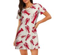 Yyoretp Camicia da notte in cotone da donna con stampa aragosta rossa a maniche corte indumenti da notte casual comodo pigiama, Nero , XXL