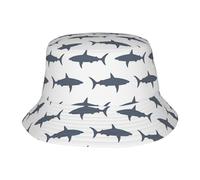 Yyoretp Cappello da pescatore con stampa di pesci e squali, cappello da pescatore, pieghevole, da spiaggia, protezione dal sole, per viaggi e campeggio, nero, Nero , Taglia unica