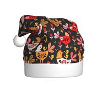 Yyoretp Cappello di Natale con stampa di galline e gallo, per adulti, unisex, in velluto, per feste