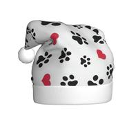 Yyoretp Cappello di Natale con stampa di zampa di gatto e cuore con stampa di zampa di gatto, cappello di Natale per adulti, unisex, in velluto, per feste