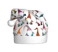 Yyoretp Cappello di Natale divertente con stampa di gnomi per adulti, cappello di Babbo Natale unisex in velluto per feste festive