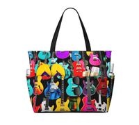 Yyoretp Chitarre colorate stampa grande borsa da spiaggia per le donne impermeabile Sandproof Beach Tote Bags pieghevole Pool Bag