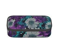 Yyoretp Grande astuccio con stampa di fiori viola e verde acqua, grande astuccio per cancelleria per forniture per ufficio., Nero , Taglia unica, Con tasca per il