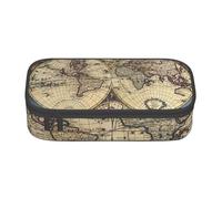 Yyoretp Grande astuccio per matite con stampa di mappe antiche e mappamondo, grande astuccio per cancelleria e penne per forniture per ufficio., Nero , Taglia unica, Con tasca per il