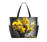 Yyoretp Grande borsa da spiaggia da donna con stampa di bouquet di narcisi impermeabile a prova di sabbia borsa da spiaggia pieghevole borsa da piscina
