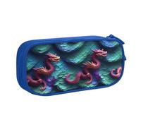 Yyoretp Grande capacità 3D Magical Dragon Scale Pattern Print Pencil Case, doppio strato cerniera trucco Pouch Pencil Box Organizer., Blu, Taglia unica, Beauty Case