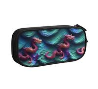 Yyoretp Grande capacità 3D Magical Dragon Scale Pattern Print Pencil Case, doppio strato cerniera trucco Pouch Pencil Box Organizer., Nero , Taglia unica, Beauty Case