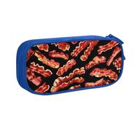 Yyoretp Grande capacità Bacon modello stampa matita caso, doppio strato cerniera trucco sacchetto matita box organizer., Blu, Taglia unica, Beauty Case