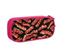 Yyoretp Grande capacità Bacon modello stampa matita caso, doppio strato cerniera trucco sacchetto matita box organizer., rosa, Taglia unica, Beauty Case