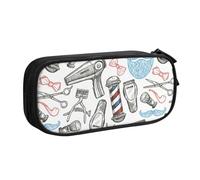 Yyoretp Grande capacità barbiere negozio monocromatico stampa astuccio matita caso, doppio strato cerniera trucco sacchetto matita scatola organizer., Nero , Taglia unica, Beauty Case